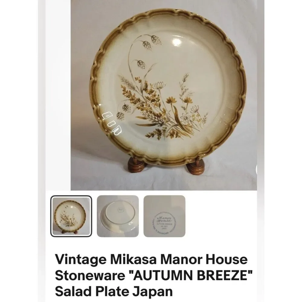 Mikasa Manor House Autumn Breeze Cream Brown Floral Scalloped 2 Dessert Plates